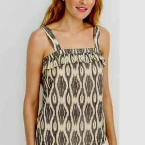 J. CREW black and tan Ikat print ruffle top EUC